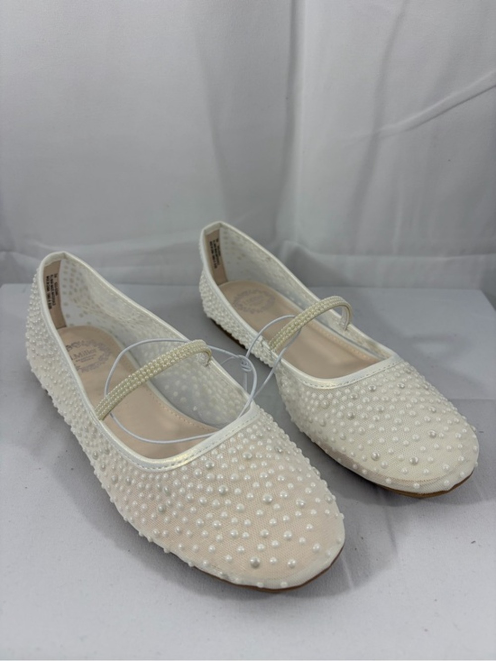 NWT I. Miller Youth Size 3 Mesh Pearl-Accented Cream Mary Jane Ballet Flats